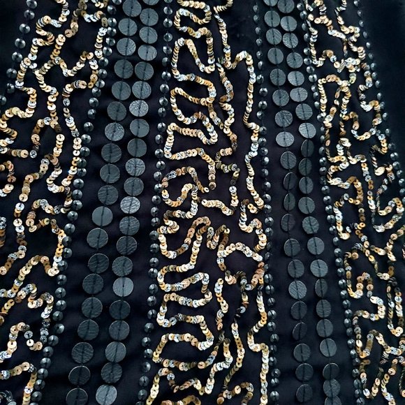 Sequuned Dressy Black Tank Top Blouse Vents Silver Champagne Gold Dark Fairy - Picture 5 of 8